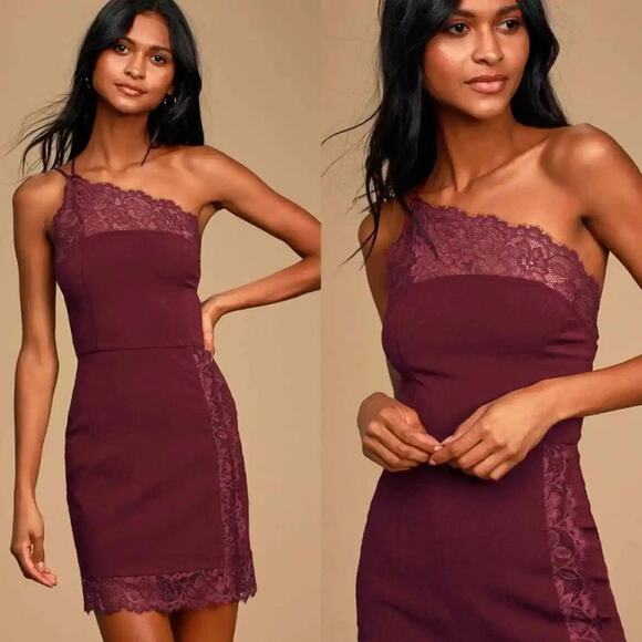 Free People Premonitions Lace‎ Trim Bodycon Dress in Burgundy Size Small - Picture 2 of 10